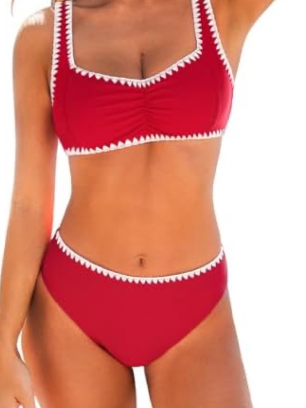 Cupshe Red Bikini Set with White Scalloped Trim